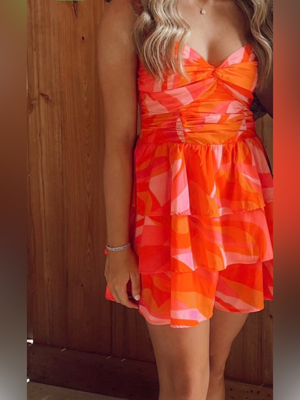 Vibrant Orange & Pink Tiered Mini Dress